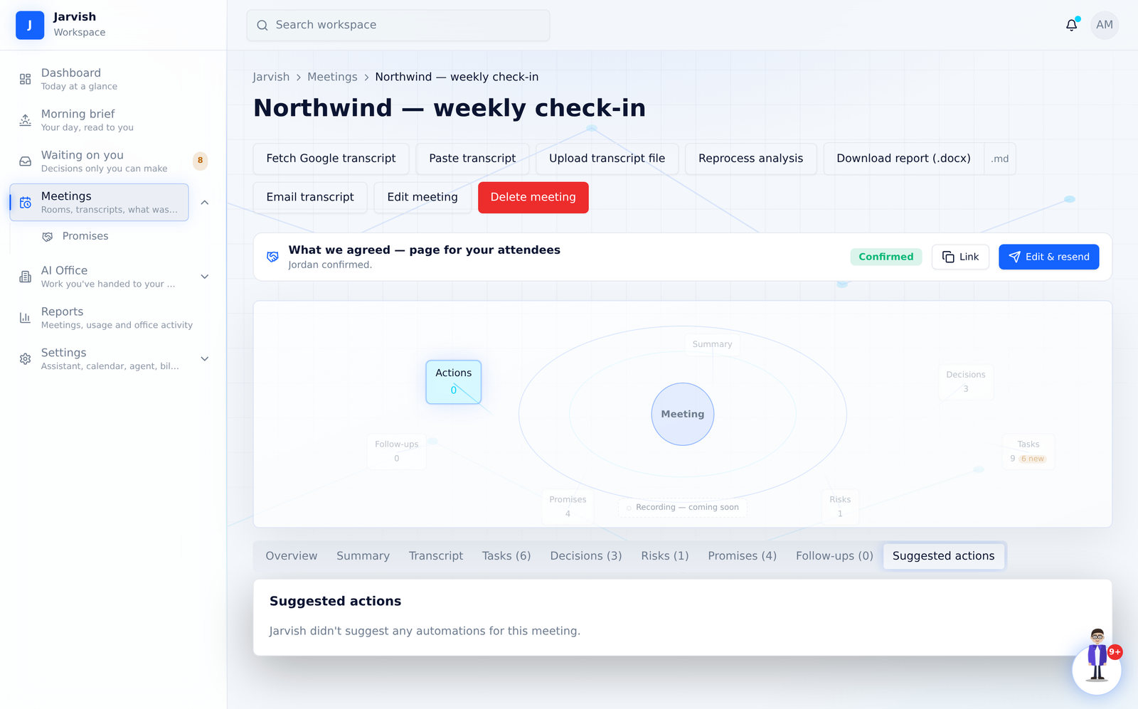 Suggested actions — automations Jarv-ish proposes, each approval-gated.