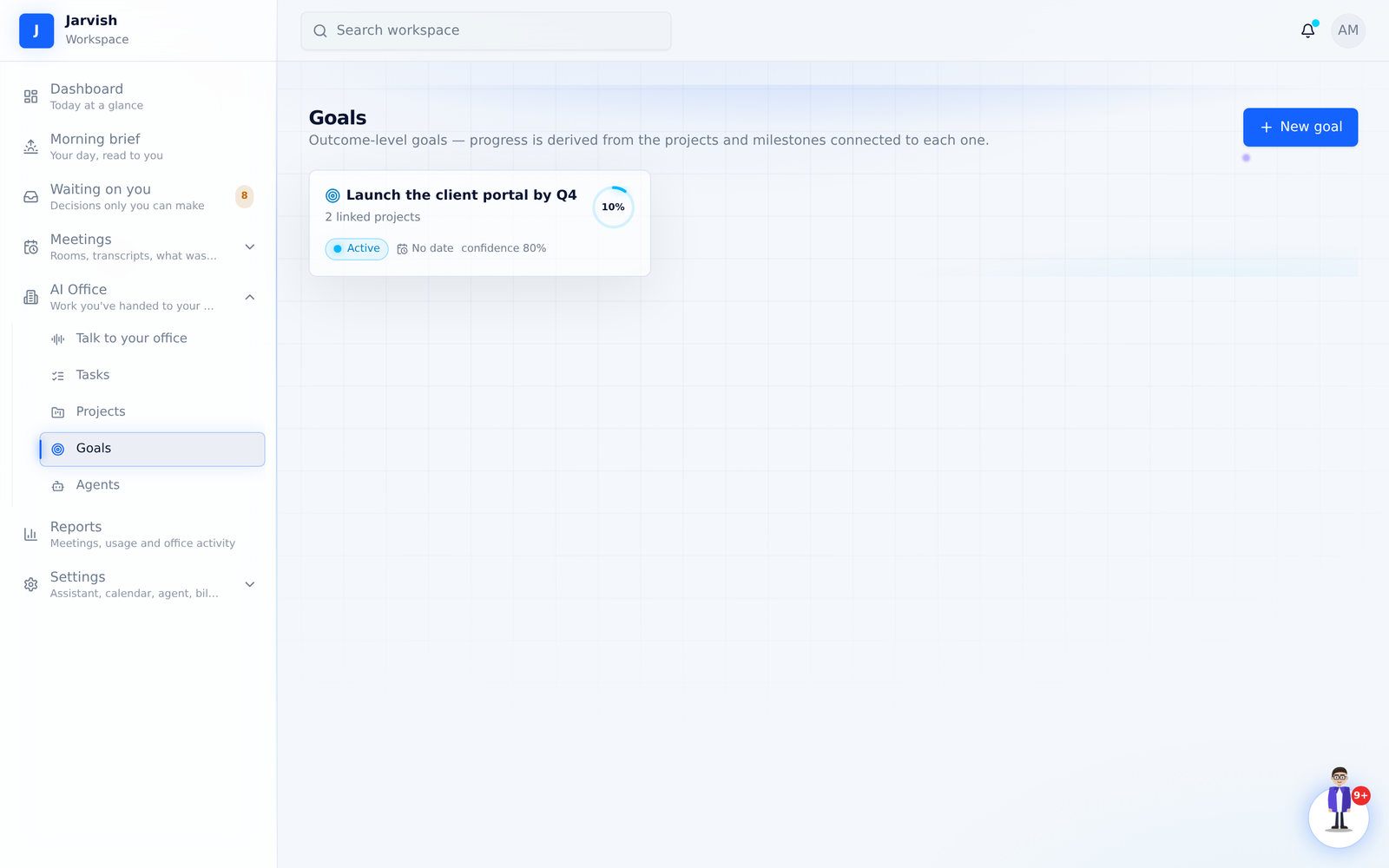 Goals — outcomes your projects roll up to.