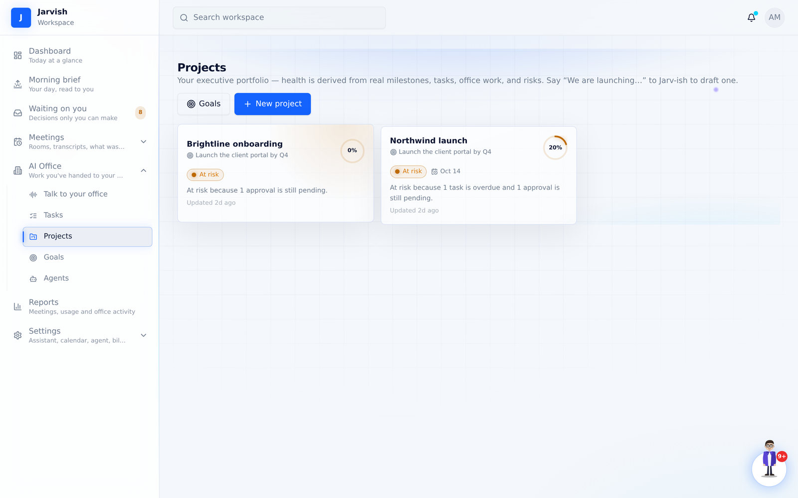Projects — health and status at a glance.