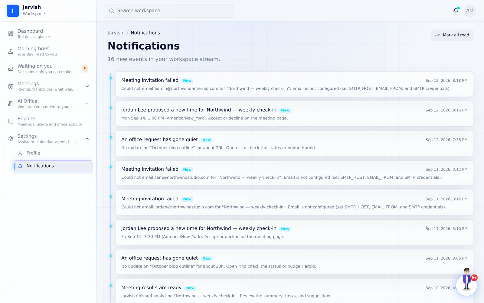 Notifications — the full history, newest first.