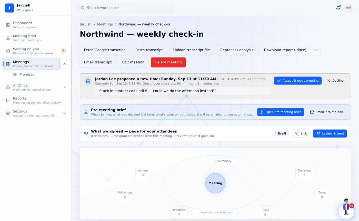 Proposal cards on the meeting page — the guest’s time in your zone, and in theirs.