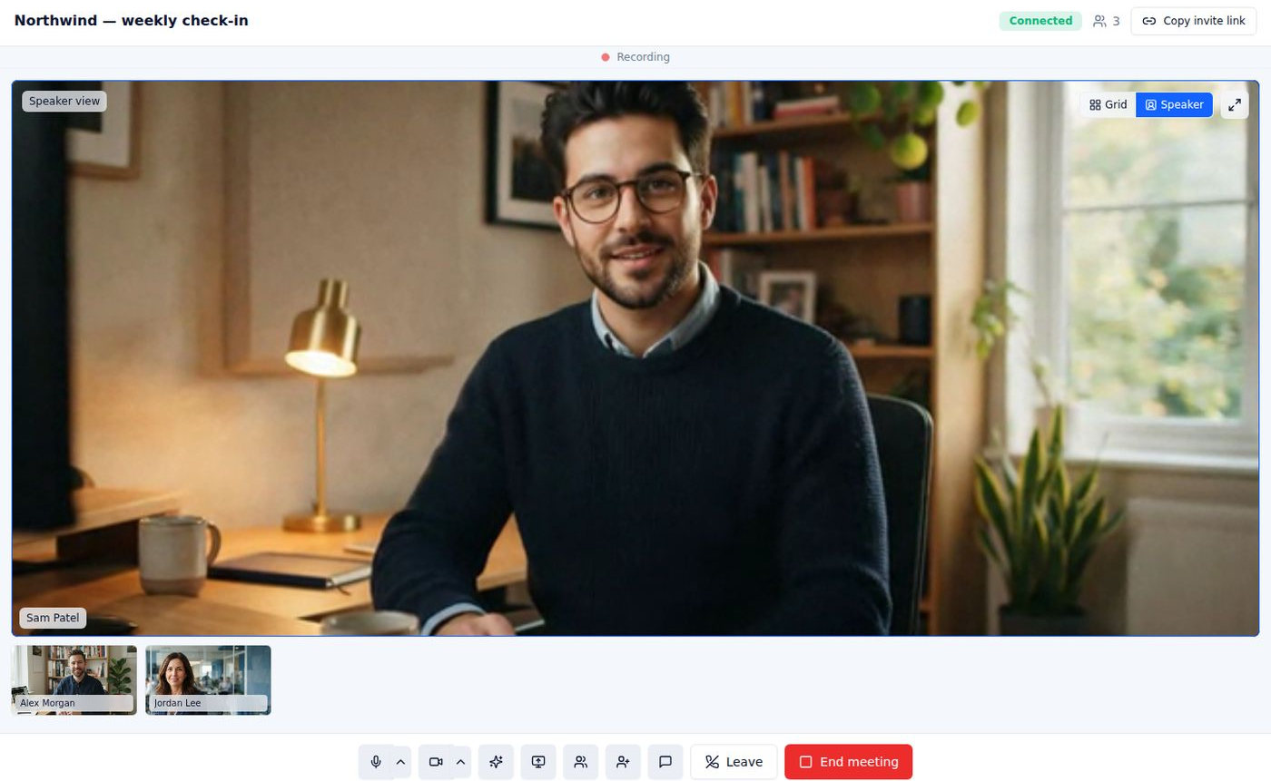 Speaker view — whoever is talking fills the screen, others in the filmstrip.